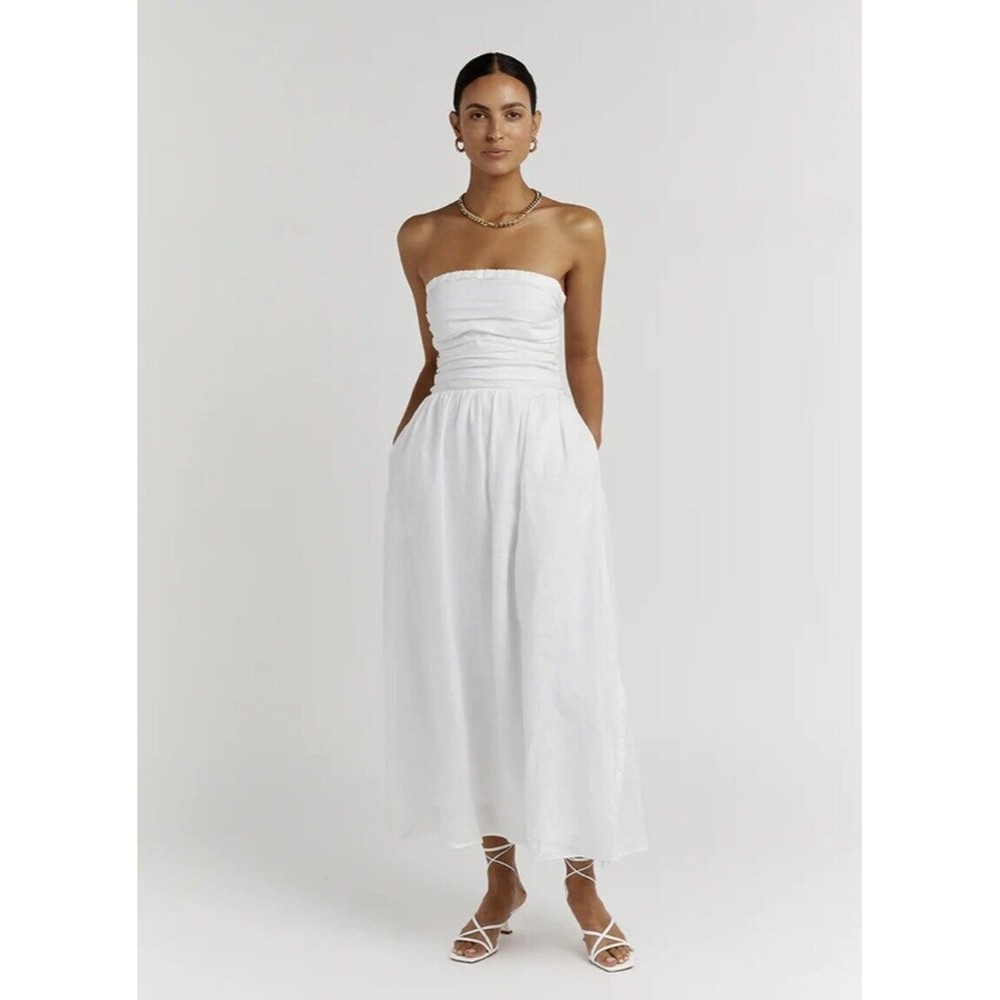 DISSH NEW Lexi White Linen Midi Dress Size US 12 AU 16 - Picture 4 of 16